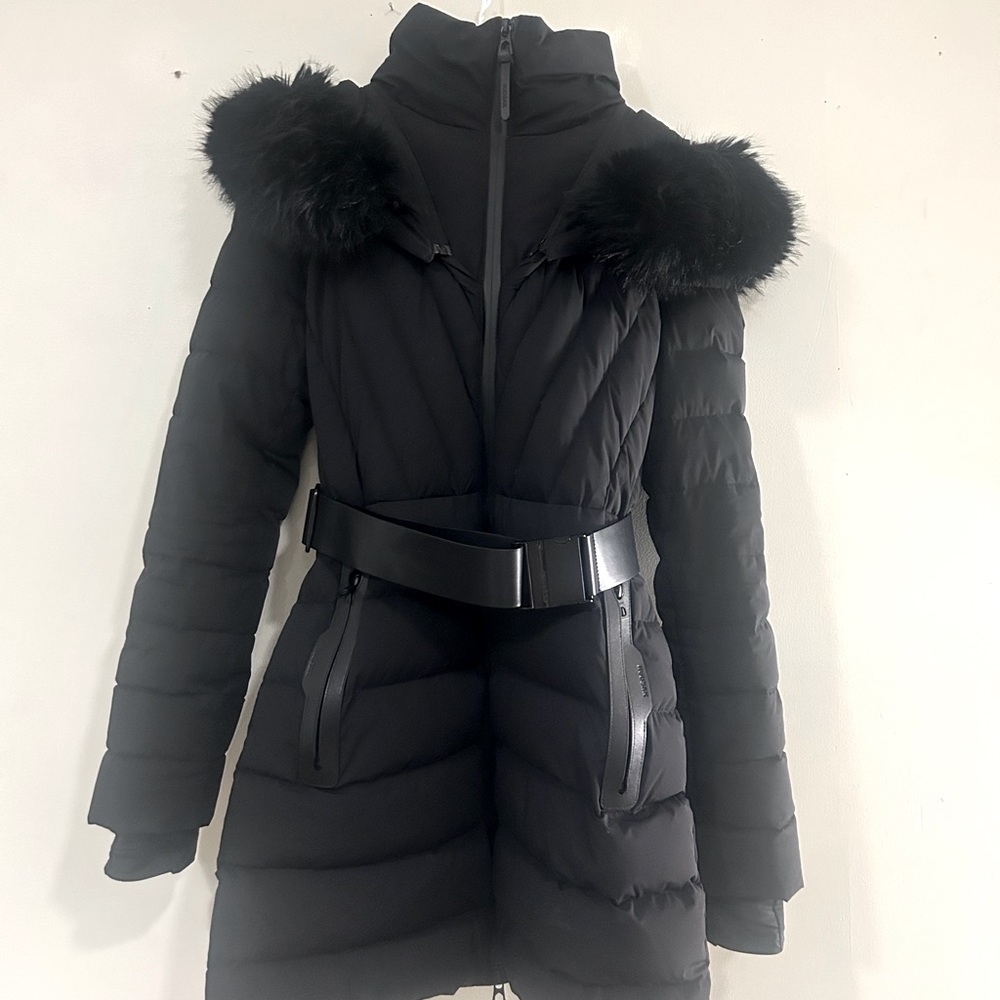 Rudsak black mid-length longline fur collar puffer jacket